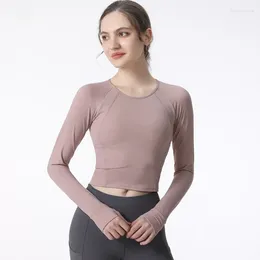 Active Shirts AI Yoga Top Women Dress Spring And Autumn Dropped Neckline Long Sleeve Tight Fit Training Running Fitness