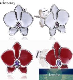 Moonmory 925 Sterling Silver Orchid Stud Earring With White Red Enamel For Woman Fashion Jewelry Making Authentic Silver1656116