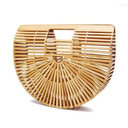 Storage Bags Vintage Bamboo Weaving Women's Bag Half Round Design Makeup Beach Vacation Travel Organiser Fashion Versatile