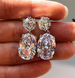 Charming Women Blings Earrings 18K White Gold Plated Shinning Big Diamond CZ Stone Stud Earings Dangles for Party Wedding Gift Nic1708831