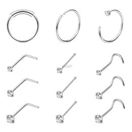 Body Arts Drperfect 22G Surgical Steel Nose Rings Hoop Studs for Women Men Cartilage Earrings Nostril Body Piercing Jewelry CZ d240503