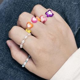 Cluster Rings Adjustable White Heart Ring Elastic Rope Butterfly Finger For Women Friends Gift Fashion Summer Beach Jewellery