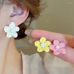 Dangle Earrings Minar Sweet Candy Color Spray Simulated Pearl Flower For Women Female Metal Floral Statement Holiday Jewelry