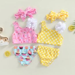 Swimwear 20220611 Lioraitiin 03Years Kid Girls 2pcs Swimsuit Sleeveless Dot / Cup Cake Print Tops Summer Beach Shorts