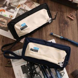 Large Capacity Pencil Case Portable Canvas Waterproof Storage Bag Multi Layer Cosmetic Pouch School Student