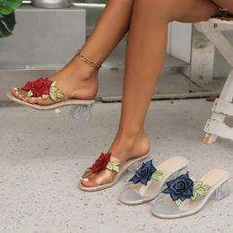 Slippers Women's 2024 Sandals Slides Women Crystal Peep Toe High Heels Shoes Transparent Heel Pumps