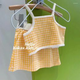 Clothing Sets 2024 Girls Clothes Kids Plaid Suspender Skirt Two-piece Suit Baby Cute Sleeveless Tees Children's Suits Summer