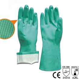 Gloves NMShield 15 Mil Long Cuff Flock Lined Green Nitrile Chemical Resistant Gloves for Work Safety Industry