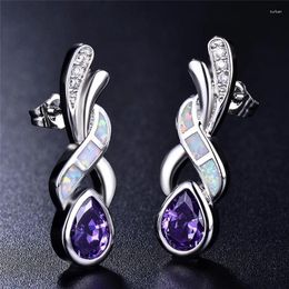 Stud Earrings Bohemian Women Fashion Purple Crystal Cubic Zirconia Wedding Birthday Party Gift For Jewellery