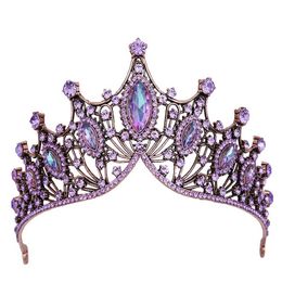 Headbands Baroque Luxury Bling Purple Crystal Bridal Tears Witch Crowns Women Rhinestone Pageant Diabetes Wedding Cost Hair Accessories Q240506