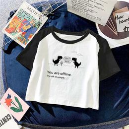 Women's T-Shirt New Fashion Harajuku Sexy Short sleeved T-shirt Womens Slim Fit Cutting Top Body T-shirt Kawaii Cartoon Dinosaur Graphic T-shirtL2405