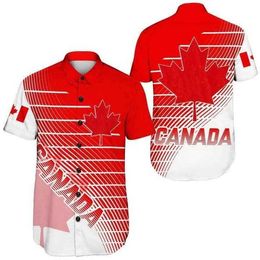 Men's Casual Shirts Canada National Emblem Map Short Slve Shirts For Men Clothes Maple Leaves Blouses Haida Flag Lapel Blouse Hawaii Sport Jersey Y240506