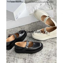 the row shoes Dress The Shoes Row Slim Feet Wrapping Muffin Mary Jane Single Shoes Leather Versatile Comfortable Simple Round Head Thick Sole Women's