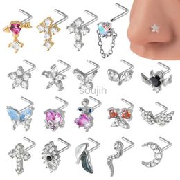 Body Arts 1pcs Surgical Steel L Shape Nose Studs Zircon Ear Tragus Cartilage Lobe Earring Septum Nose Ring Woman Nose Piercing Jewellery 20g d240503