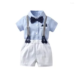 Clothing Sets Born Baby Boy Gentleman Romper Clothes Set With Bow Cotton Summer Fall Toddler Kids Bodysuit 1st Birthday Wedding Outfit