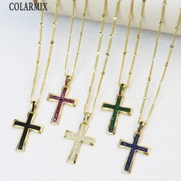 Chains 10 Pieces Cross Necklace Colors Zirconia Paved Religion Jewelry For Women Elegant Pendants Collar 52801