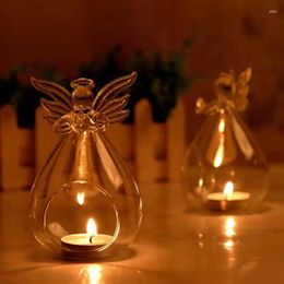 Candle Holders 1PC Cute Angel Glass Crystal Hanging Tea Light Holder Home Decor Candlestick Room Family Accessories