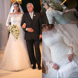فساتين الزفاف ثوب الزفاف الزفاف الدانتيل 2021 قبالة الكتف الأسقلوب بالإضافة إلى الحجم المسح القطار Vestido de Novia مصنوع من الأكمام الطويلة