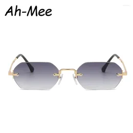 Sunglasses Small Square Rimless Women Retro Polygon Grey Gradient Sun Glasses Vintage Lady Summer Style Female Eyewear UV400