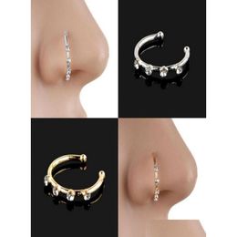 Nose Rings & Studs Gold Sier Stainless Steel Crystal Rhinestone Ring Nostril Hoop Body Piercing Jewelry3803864 Drop Delivery Jewellery Dhst6