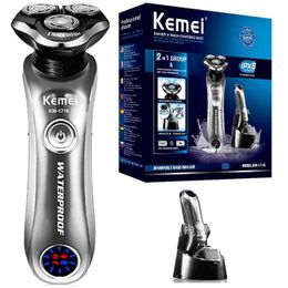 Electric Shavers Original Kemei 3D Wet Dry Electric Shaver For Men Beard Electric Razor Rechargeable Facial Shaving Machine With Smart Cleaner Y240503