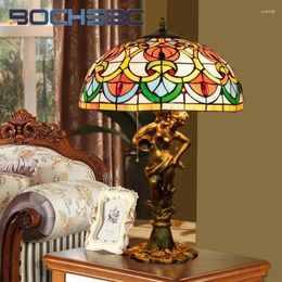 Table Lamps BOCHSBC Tiffany Peach Beads Retro Style Stained Glass Desk Lamp Art Deco El Living Room Bedroom Study Task