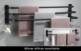 Towel Racks Bathroom Holder Set Black Rail Rack Hanger Wall Mounted Bath Bar Shelf Space Aluminum 30cm 40cm 50cm 60cm1781512