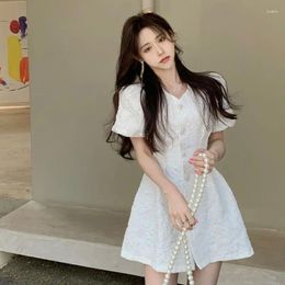 Casual Dresses Summer Pink Jacquard Short Sleeve Dress White Fashion Beach Outfits For Women 2024 Spring Korean Party Vestidos Y2k