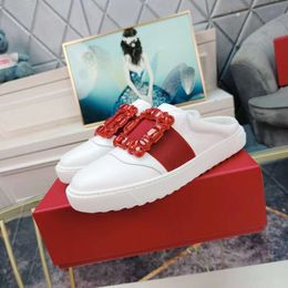 24 year spring/summer half drag diamond square buckle small white shoes fashion sports board shoes, thick soled loafers for women's height increase and display