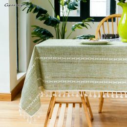 Pads Gerring Linen Tablecloth Stripe Tassels Rectangular Kitchen Cloth Cover Manufacturers Wholesale Christmas Coffee Table Protector