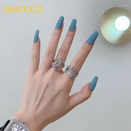 Cluster Rings QMCOCO Silver Colour Zircon Geometric Fashion Creative Belt Buckle Wedding Bride Jewellery Gifts For Women