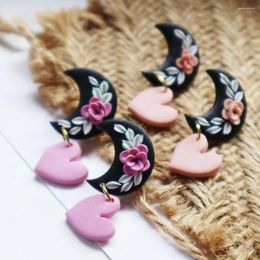 Dangle Earrings 2024 Polymer Clay Heart Women Handmade Valentine's Day Moon Drop Hearts Earring Jewellery Accessory
