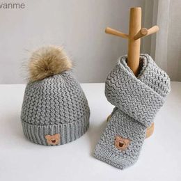 Czapki czapki jesienne zima 2pcs nowonarodzony kapelusz akrylowy słodki niedźwiedź ciepłe dziecko dzianinowy kapelusz chłopcy i dziewczyny 0-6 lat wx
