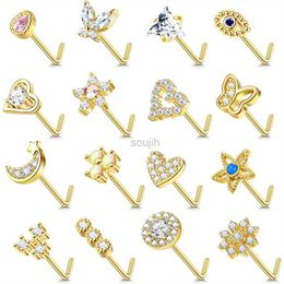 Body Arts Drperfect 1Pcs 20G Nose Studs L Shaped Nose Rings Studs for Women Opal CZ Heart Butterfly Nose Piercing Jewellery d240503