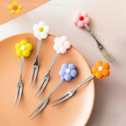 Forks Cartoon Flowers Stainless Steel Fruit Lovely Mini Cake Dessert Salad Children's Flatware Kitchen Tool