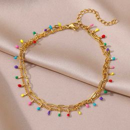 Anklets Colorful Boho Drops Anklets For Women Gold Color Stainless Steel Geometric Anklet Luxury Wedding Aesthetic Summer Jewelry Gift