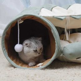 Cat Beds Furniture Foldable Cat Bed House Interactive Cat Tunnel Toy Drill Pipe Channel Shell Tube Kitten Cave With Balls Cushion Cats Accessories