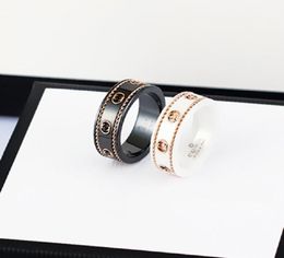Ceramic band ring double letter jewelry for women mens black and white gold bilateral hollow G rings fashion online celebrity coup2446921