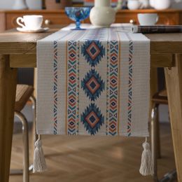 Pads Tassel Table Runner Bohemian Linen Cotton Geometric Dining Table Decoration Tablecloth Home Party Decor Coffee Table Runners