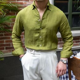 Men's Polos Italian Gentry Summer Linen One-collar Long-sleeved Shirt Breathable Casual Thin