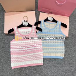 Stylish Colourful Striped Knit Vest Cute Crew Neck Sleeveless Knit Tops Designer Rhinestones Logo Knitted Tanks Tees Ladies' Party Knitted Vest