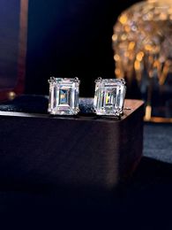 Stud Earrings 2024 Light Luxury 925 Sterling Silver Rock Sugar Emerald Cut Minimalist Set With High Carbon Diamond Wedding Jewelry