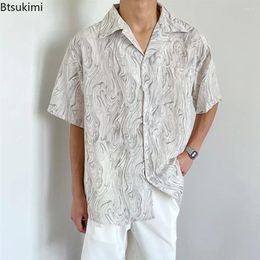 Men's Casual Shirts Trend Lapel Short Sleeve Shirt For Men Fashion Printed Irregular Pattern Loose Cardigan Vintage Beach Vacation Blouse
