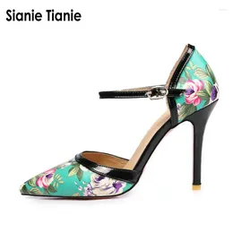 Dress Shoes QPLYXCO Shallow Single High Heels Elegant Party Big Size 33-47 Pumps Floral Print Buckle For Women