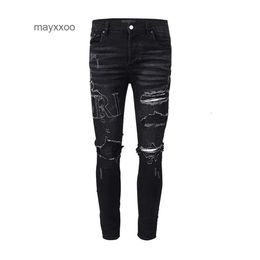 Calça 2024 amiirii moda jean roxo demin jeans masculino com buracos brancos magros jeans de jeans velhos leggings 8juz