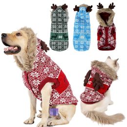Sweaters Christmas Dog Cat Clothes Moose Hooded Collar Knitted Sweater Pullover Thick Warm Autumn Winter Small Medium Large Pet Clothes