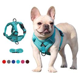 Dog Collars Leashes Harness Puppy Cat No Pull Breathable Mesh Reflective Saddle For Small Medium Dogs Cats Adjustable Pug Pet Supplies H240506