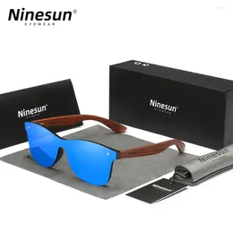 Sunglasses Ninesun Handmade Wooden For Men Fashion Rimless Polarized UV400 Glasses Bubinga Mirror Lens Vintage Driving Eyewear