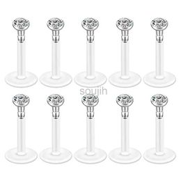 Body Arts 10pcs 16G Czech Crystal Clear Flexible Bioflex Acrylic Bar Studs Lip Rings Helix Stud Earrings Ear Nose Piercing Body Jewellery d240503