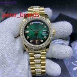 NY LA GM High Quality Automatic Men Watch 36Mm Gold Case Stones Bezel Green Face And Diamonds In Middle Of Bracelet Diamond Dial Wrist Watches DBG